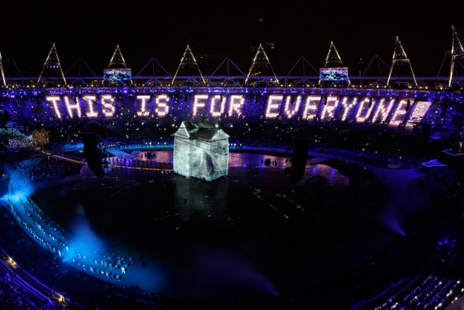 huge letters created by lights in a stadium